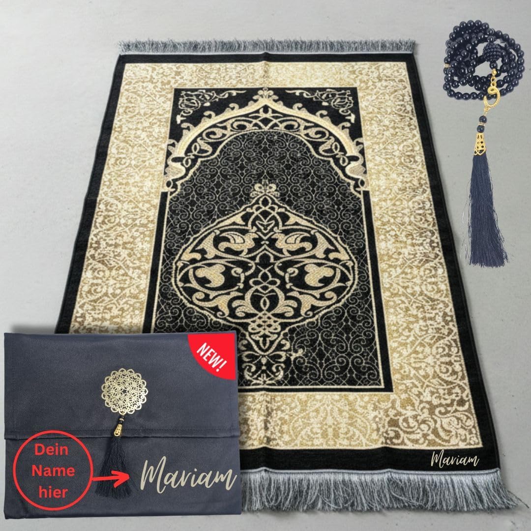 Personalisierter Gebetsteppich mit Name, Tasbih & Tasche