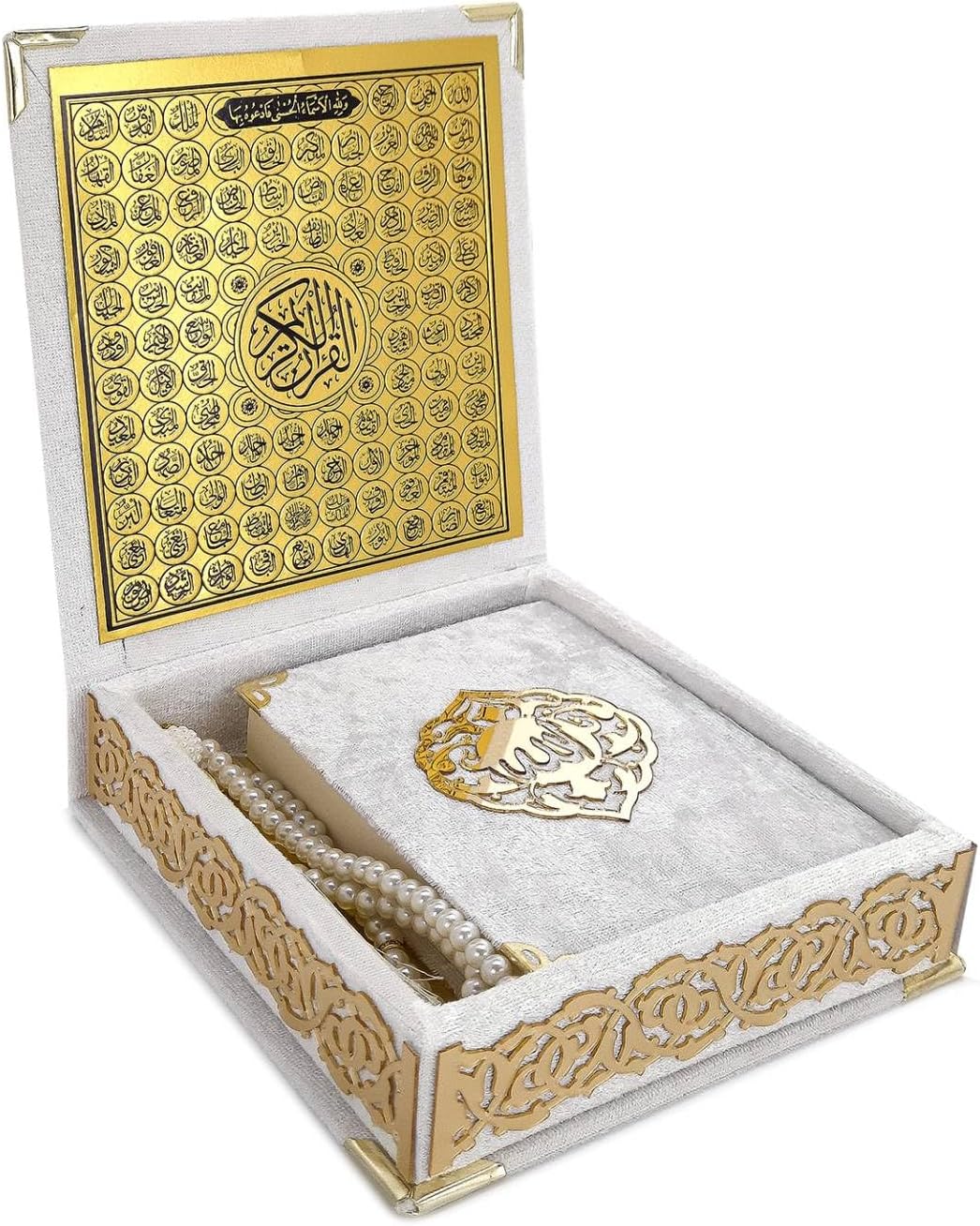 Samt Quran & Tasbih Geschenkbox – Weiß